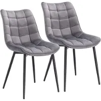Happyment Sillas de comedor de lujo – Juego de 2 – Terciopelo gris claro – Diseño de cubo – Sillas para salón y cocina – Modernas y elegantes – Altura del asiento: 46,5 cm