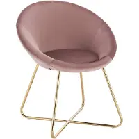 Happyment Silla de comedor Zita – Rosa, terciopelo – Patas de metal – Silla individual – Sillón – Con reposabrazos – Moderna y de alta calidad – Altura del asiento: 44 cm – 1 unidad