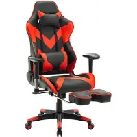 Happyment Silla de juego de lujo – Con reposapiés – Roja – Regulable en altura – Silla de oficina ergonómica – Fabricada en cuero sintético