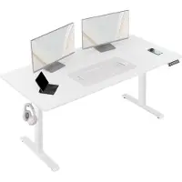 Happyment Happiq: Escritorio eléctrico con ajuste de altura – Escritorio ergonómico para el teletrabajo y la oficina, con puerto de carga USB y función de memoria – 120x60 cm, blanco