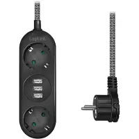 Logilink LPS262U: Regleta de enchufes , doble enchufe + 3 puertos USB, color negro