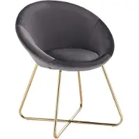Happyment Silla de comedor Watford, color gris oscuro, tapizada en terciopelo, patas de metal, silla individual, diseño deluxe, con reposabrazos, altura del asiento 44 cm, moderna y elegante, 1 unidad