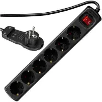 REV : Regleta de enchufes de 2 metros, 6 enchufes, con enchufe plano y interruptor, color claro.