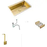 OEM Fregadero de cocina dorado, de un solo seno, de encimera, rectangular, 45x40 cm