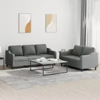 Prolenta Maison Exclusive: Juego de sofá de 2 piezas con cojines, color gris oscuro, tapizado en tela