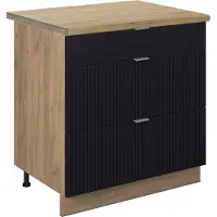 Vicco Mueble bajo de cocina Fame-Line Rayas negras 80 cm con 3 cajones, ET Roble, Model 50908