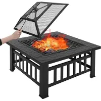 OEM Juego de parrilla metálico para exteriores - Vuurpit deluxe - Barbacoa - Con protector - 81x81x32,5 cm