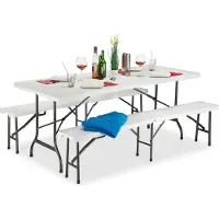 Relaxdays , juego de jardín plegable de 3 piezas, diseño liso, color blanco, dimensiones: 74 x 180 x 74,5 cm