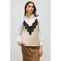Oltre Two-material Shirt With Lace White Talla: 48 | Blusas Outlet | Mujer | Blanco