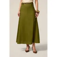 Oltre Flared Linen Skirt Green Talla: 46 | Faldas Midi Outlet | Mujer | Blanco