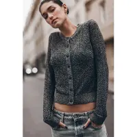 Mikuta The Dark Silver Sparkly Thin Knitted Cardigan Talla: L | Cárdigan Outlet | Mujer | Gris