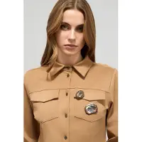Oltre Suede-effect Shirt With Pins Brown Talla: 48 | Camisas Outlet | Mujer | Marrón