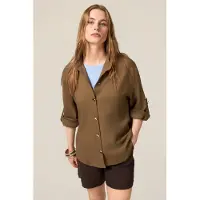 Oltre Linen Blend Shirt Jacket Military Green Talla: 40 | Camisas Outlet | Mujer | Verde