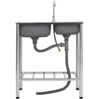 Syfax Fregadero de camping doble seno y grifo acero inoxidable