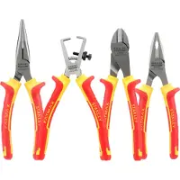 Stanley Juego de alicates VDE FATMAX, de 4 piezas (amarillo/negro, incluye: alicate universal, cortaalambres, pelacables y alicate de punta)