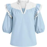 Imily Bela Blusa azul claro / blanco