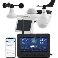 Vevor Estación meteorológica 7 en 1 con Wi-Fi, pantalla TFT a color de 7 pulgadas, sensor exterior con energía solar, monitorización de interiores y exteriores, que incluye temperatura y humedad