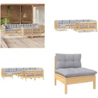 vidaXL Juego de jardín de 10 piezas con cojines grises, fabricado en madera maciza de pino. Incluye: juego de jardín, juegos de jardín, juego de muebles de jardín, conjuntos de muebles de jardín