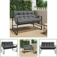 The Living Store Banco de jardín con cojín, color antracita, de la marca Living Store, con una longitud de 113 cm, fabricado en acero