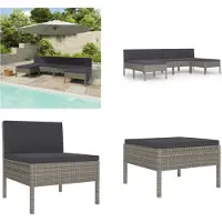 vidaXL Juego de jardín de 6 piezas con cojines, tejido de ratán sintético, color gris. Juego de muebles de jardín. Conjunto de muebles de jardín. Juego de exterior