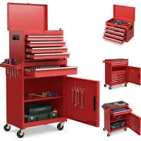 Costway Carrito de taller 2 en 1 con maletín, 8 compartimentos, ganchos y estante ajustable. Carrito de herramientas con cerradura, sobre ruedas, capacidad de hasta 100 kg, dimensiones: 59 x 28 x 102 cm