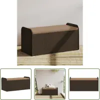 The Living Store Banco Living Store con espacio de almacenamiento y cojín, color marrón, 115x51x52 cm, fabricado en polirratán