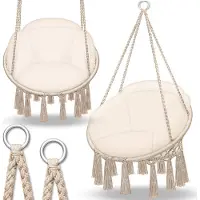 Tillvex Silla colgante beige con cojín grande (200 kg) | Silla colgante para interior y exterior | Cesta colgante resistente a la intemperie | Cesta colgante