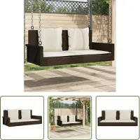 The Living Store Banco colgante "" con cojín, color marrón, 119x56x48 cm, fabricado en polirratán