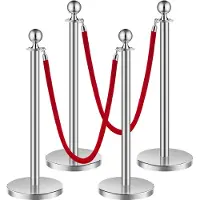 OEM VEVOR: Barreras de seguridad (juego de 4) con 2 cuerdas de terciopelo rojas (1,5 m de largo). Barreras de acero inoxidable con base rellenable, ideales para ferias y eventos