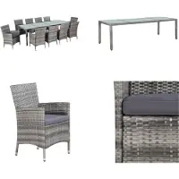 vidaXL Juego de comedor de jardín de 11 piezas con cojines, ratán sintético gris - Juego de muebles de jardín - Conjuntos de muebles de jardín - Mesa y sillas de jardín - Mesas y sillas para jardín