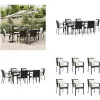 vidaXL Juego de mesa de jardín de 7 piezas con cojines, color , tejido de polirratán. Juego de mesa para jardín. Conjuntos de mesa y sillas para jardín. Juego de mesa. Juego de mesa para terraza