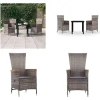 vidaXL Juego de mesa de jardín de 3 piezas con cojines, color gris - Juego de mesa de jardín - Juegos de mesa para jardín - Juego de muebles de jardín - Conjunto de muebles de jardín