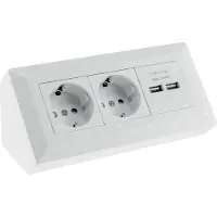 Chilitec Bloque de enchufes doble + 2 puertos USB, color blanco, para montaje en superficie, 250V/16A, USB 3.1A