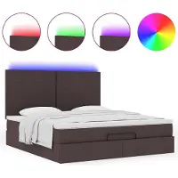 Syfax Cama otomana con colchón y luces LED, color marrón oscuro, 180x200 cm, tapizada en tela