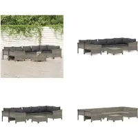 vidaXL Juego de jardín de 8 piezas con cojines, color gris, tejido de ratán sintético. Juego de jardín para relajación. Conjunto de muebles de jardín para relajación