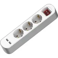Plastrol Regleta de enchufes de 3 tomas, 3 enchufes de 2 polos + toma de tierra (Schuko), 2 puertos USB con interruptor, 5 metros de longitud, 230V, 16A, color blanco