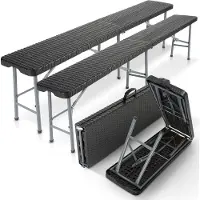 Arebos - 2 bancos plegables para cerveza, dimensiones 183 x 28 x 43 cm, plegables, ideales para camping y jardín, color negro