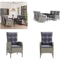 vidaXL Juego de mesa y sillas de jardín de 7 piezas con cojines, color gris y . Juego de mesa y sillas para jardín. Conjunto de muebles de jardín. Juego de muebles para jardín