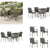 vidaXL Juego de mesa de jardín de 5 piezas con cojines, color y gris, fabricado en ratán sintético. Ideal para comedor de jardín, comedor de terraza