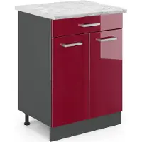 Vicco Mueble bajo de cocina R-Line Rojo de alto brillo 60 cm ET Mármol, Model 45766