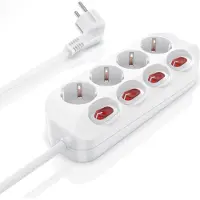 Bearware Regleta de enchufes , con 4 enchufes individuales con interruptor, indicador LED de estado, protección para niños, hasta 3680 W, IP20, cable de 1,5 m, color blanco