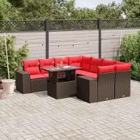Prolenta Maison Exclusive: Juego de sofá de jardín de 9 piezas con cojines, color marrón, fabricado en polirratán