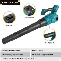 StarTech.com Soplador de hojas a batería - Turbosoplador eléctrico - Motor sin escobillas - 3 niveles, 25.000 RPM - Velocidad del aire: 60 m/s - Para batería de 20 V (batería no incluida)