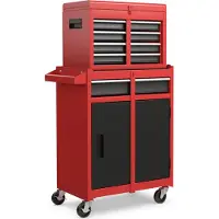 Costway Carrito de taller 2 en 1 con maletín, 8 compartimentos, ganchos y estante ajustable. Carrito de herramientas con cerradura, sobre ruedas, capacidad de hasta 100 kg, dimensiones: 59 x 28 x 102 cm