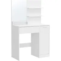 Vasagle : Mesa de tocador, mesa de maquillaje, con espejo, 1 cajón, 2 estantes, armario de almacenamiento, organizador de maquillaje, color blanco