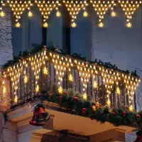 ROSNEK Guirnalda de luces LED de 5 metros con forma de estrella, cortina de luces con 8 modos de iluminación, ideal para decoración navideña, para colgar en vallas, paredes, fiestas, etc. Luz cálida