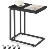 Vasagle , mesa auxiliar, mesa de centro, con estructura de acero y ruedas, fácil montaje, diseño moderno, ideal para salón, dormitorio, balcón, color ébano