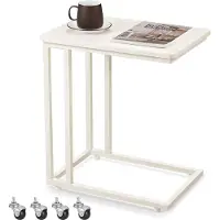 Vasagle , mesa auxiliar, mesa de centro, con estructura de acero y ruedas, fácil montaje, diseño moderno, ideal para salón, dormitorio, balcón, color crema