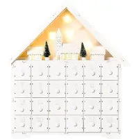 StarTech.com Calendario de Adviento de madera: casa con 24 cajones, pueblo navideño con luces LED, decoración reutilizable, 39x9x42 cm, color verde oliva