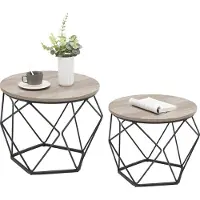 Vasagle , juego de 2 mesas auxiliares, mesa de centro, mesa para sofá con función de cesta, juego de mesas, diseño geométrico, estructura de acero, para sala de estar, dormitorio, color gris